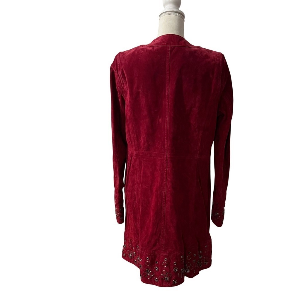 Bradley Bayou Red Suede Grommet Trimmed Long Sleeve Jacket Coat Women's Medium - Picture 2 of 12